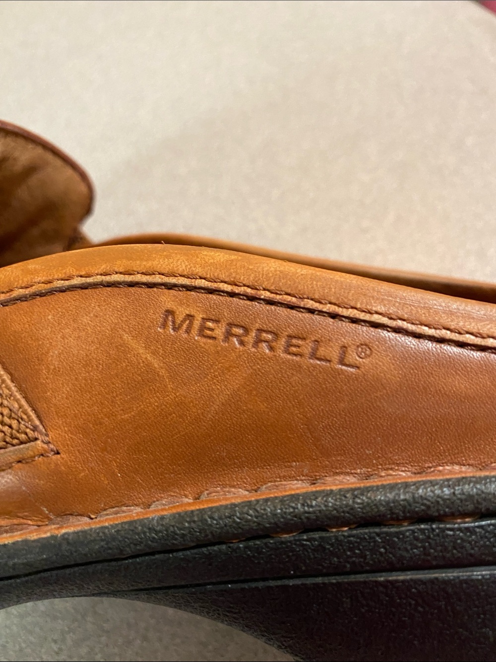 Merrell Women's Cognac Leather Slip-On Clog Mules - Picture 2 of 10